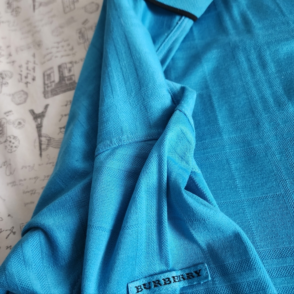 Burberry Ocean Blue Check Long Sleeve Polo Shirt - Picture 6 of 16